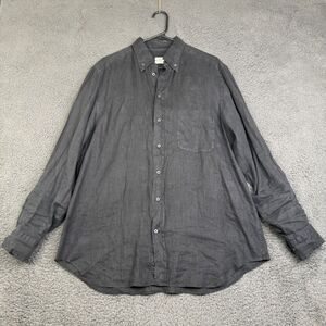 Armani Collezioni Black Flax Linen Button-Down Long Sleeve Shirt XL 16/41